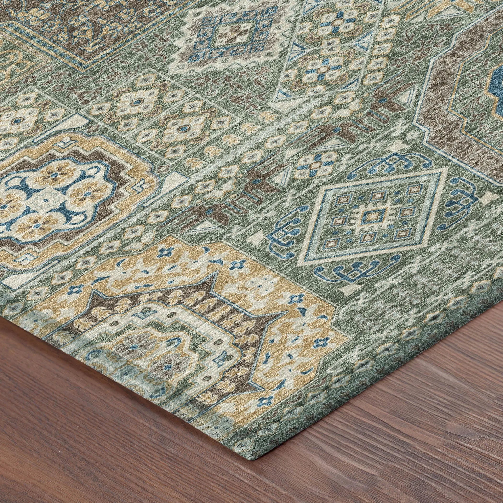 10' X 14' Green And Teal Blue Oriental Washable Indoor Outdoor Area Rug Homeroots Outdoor