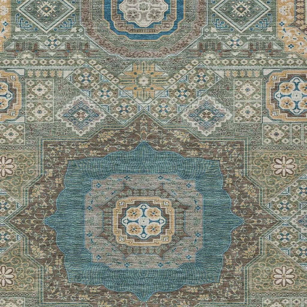 10' X 14' Green And Teal Blue Oriental Washable Indoor Outdoor Area Rug Homeroots Outdoor
