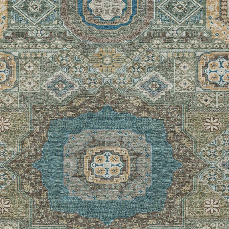 10' X 14' Green And Teal Blue Oriental Washable Indoor Outdoor Area Rug Homeroots Outdoor
