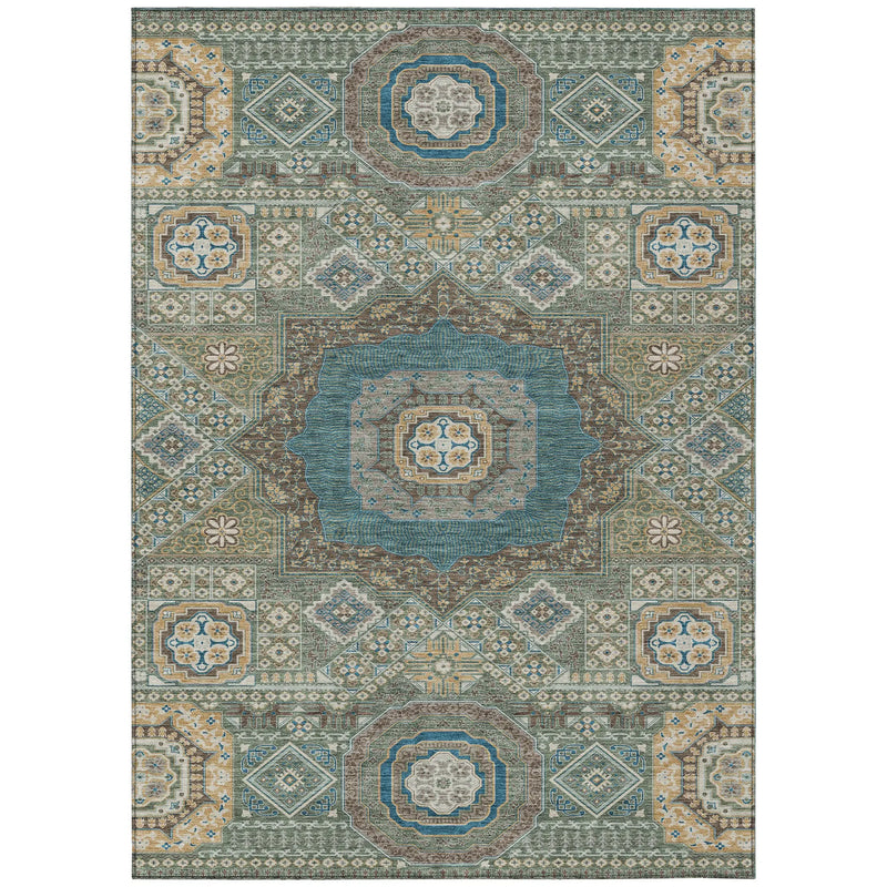 10' X 14' Green And Teal Blue Oriental Washable Indoor Outdoor Area Rug Homeroots Outdoor