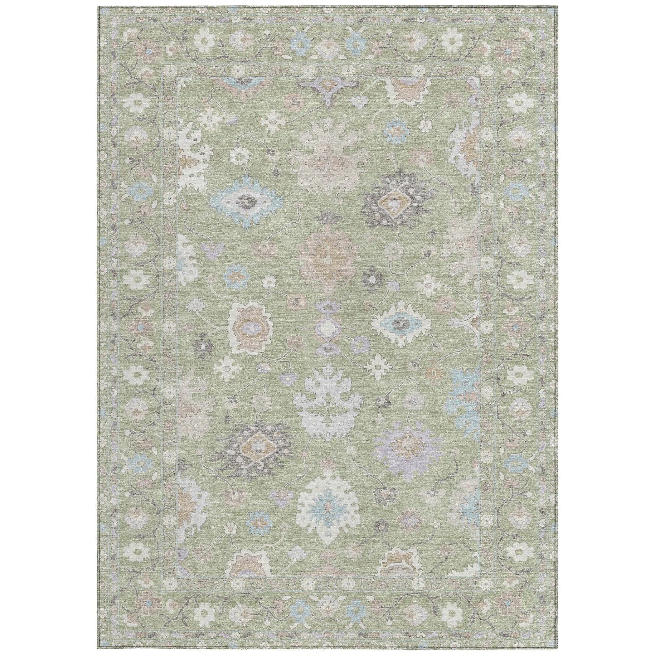 10' X 14' Green And Teal Blue Oriental Washable Indoor Outdoor Area Rug Homeroots Outdoor