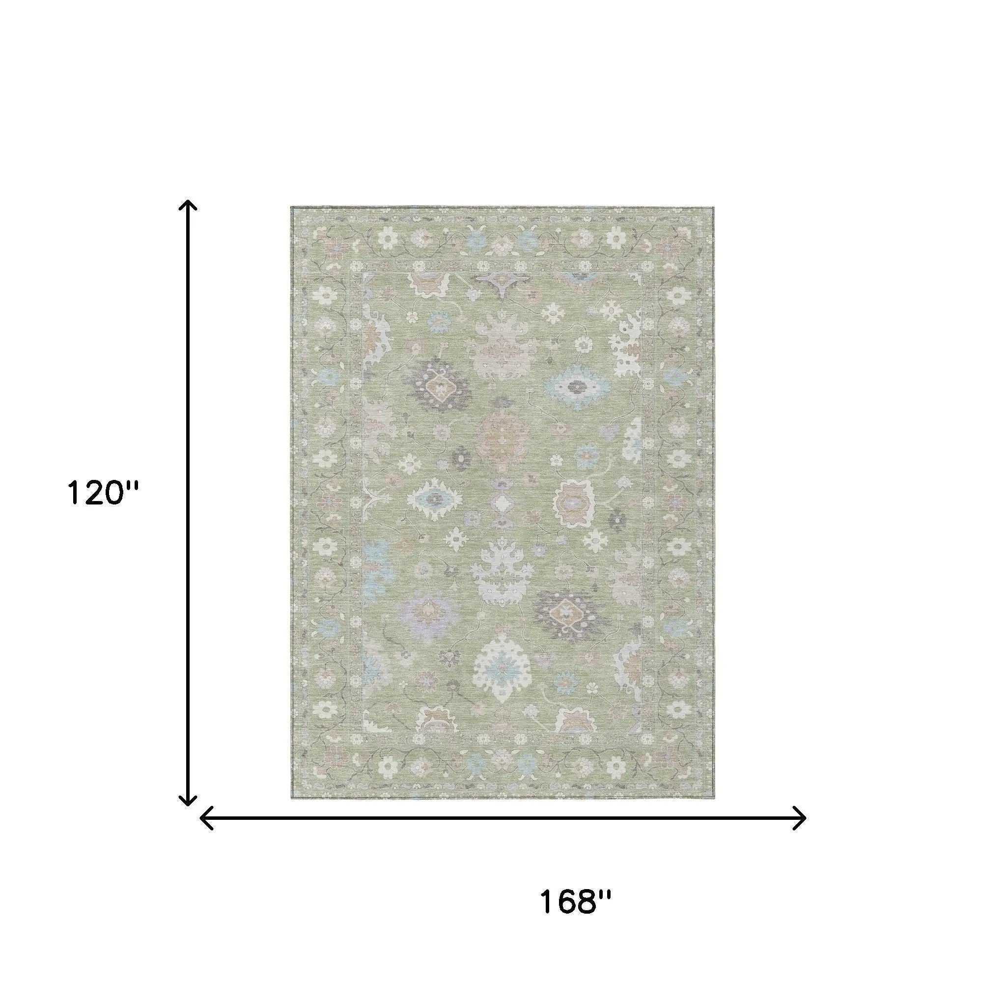 10' X 14' Green And Teal Blue Oriental Washable Indoor Outdoor Area Rug Homeroots Outdoor