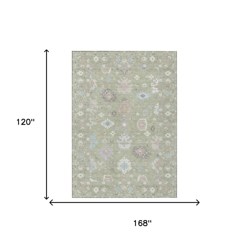 10' X 14' Green And Teal Blue Oriental Washable Indoor Outdoor Area Rug Homeroots Outdoor