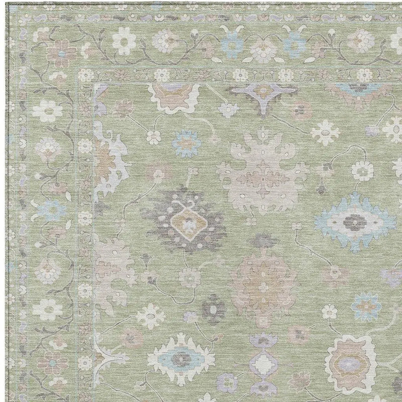 10' X 14' Green And Teal Blue Oriental Washable Indoor Outdoor Area Rug Homeroots Outdoor