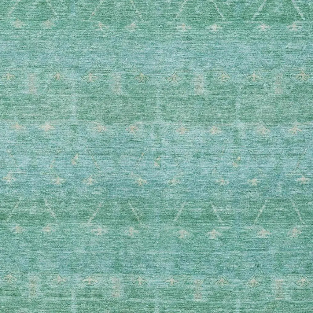 10' X 14' Green And Teal Blue Tribal Washable Indoor Outdoor Area Rug Homeroots Outdoor