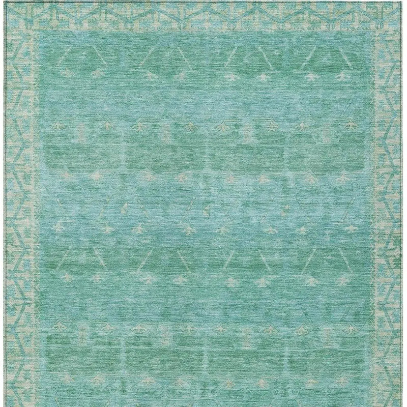 10' X 14' Green And Teal Blue Tribal Washable Indoor Outdoor Area Rug Homeroots Outdoor