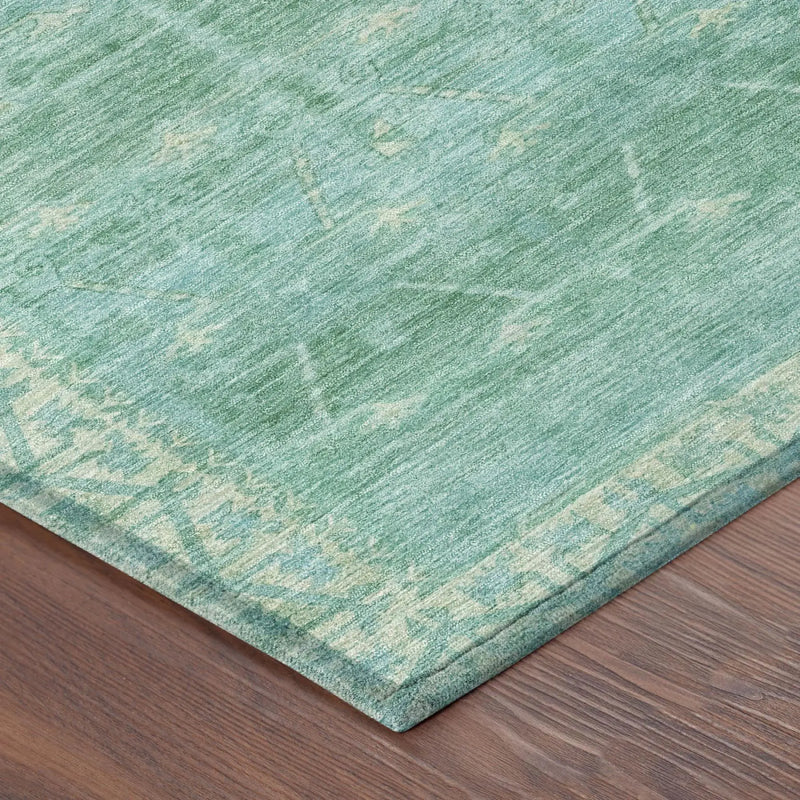 10' X 14' Green And Teal Blue Tribal Washable Indoor Outdoor Area Rug Homeroots Outdoor