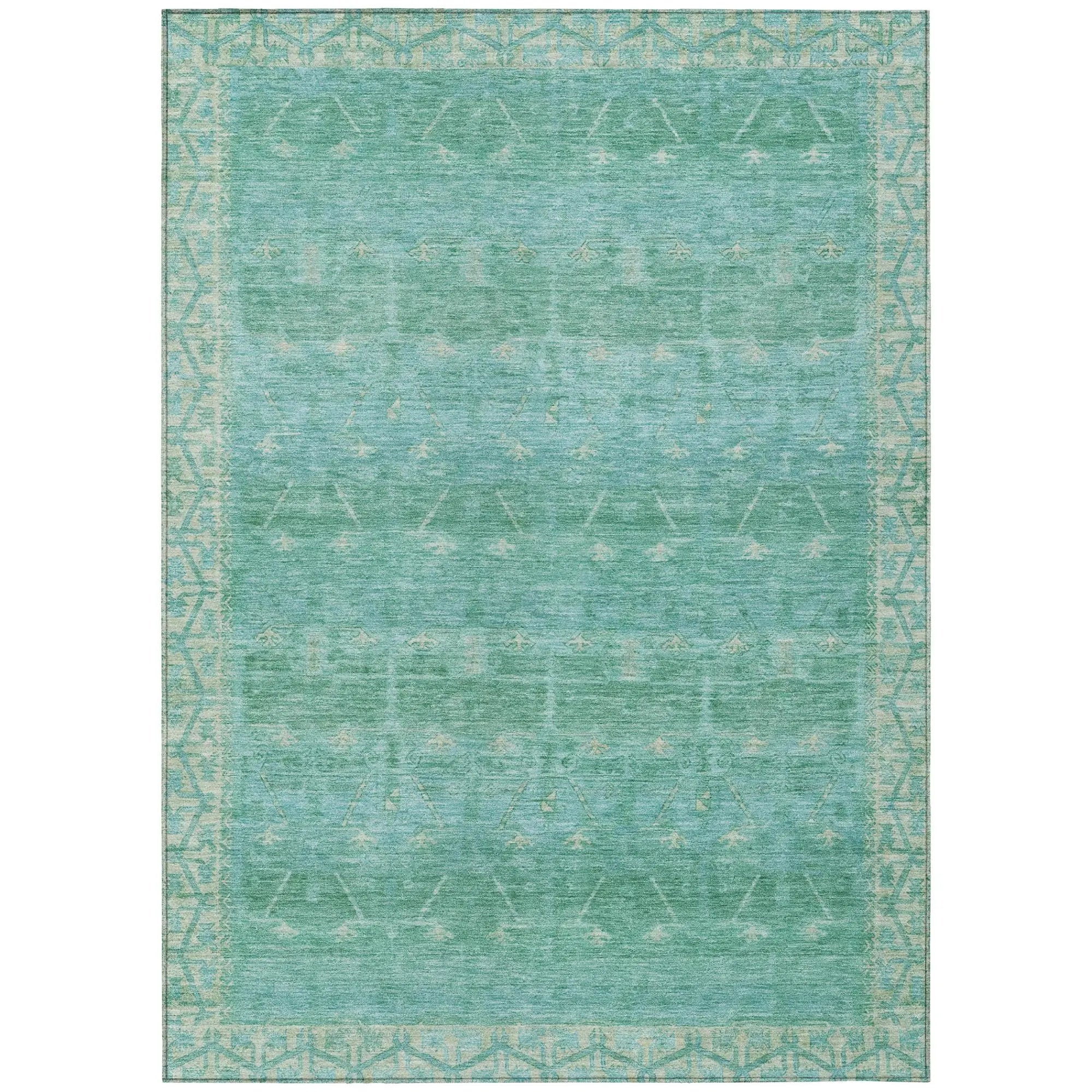 10' X 14' Green And Teal Blue Tribal Washable Indoor Outdoor Area Rug Homeroots Outdoor