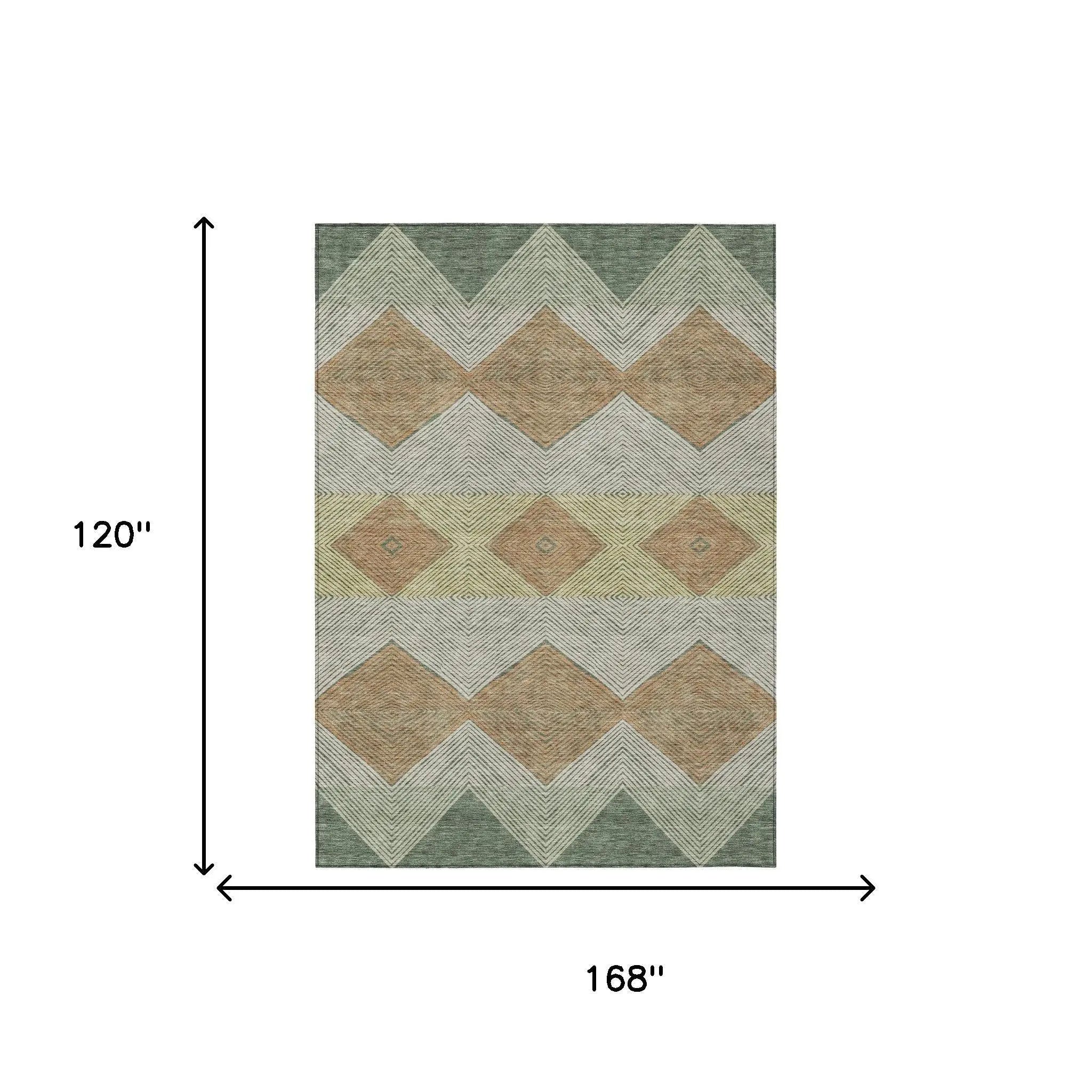10' X 14' Green And Wheat Geometric Washable Indoor Outdoor Area Rug Homeroots Outdoor