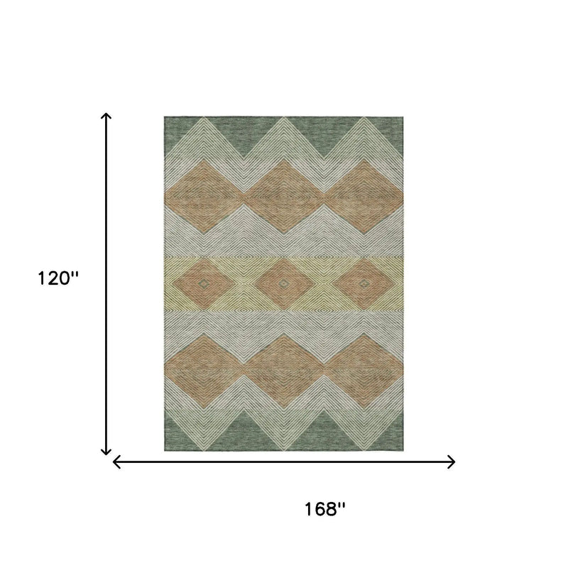 10' X 14' Green And Wheat Geometric Washable Indoor Outdoor Area Rug Homeroots Outdoor
