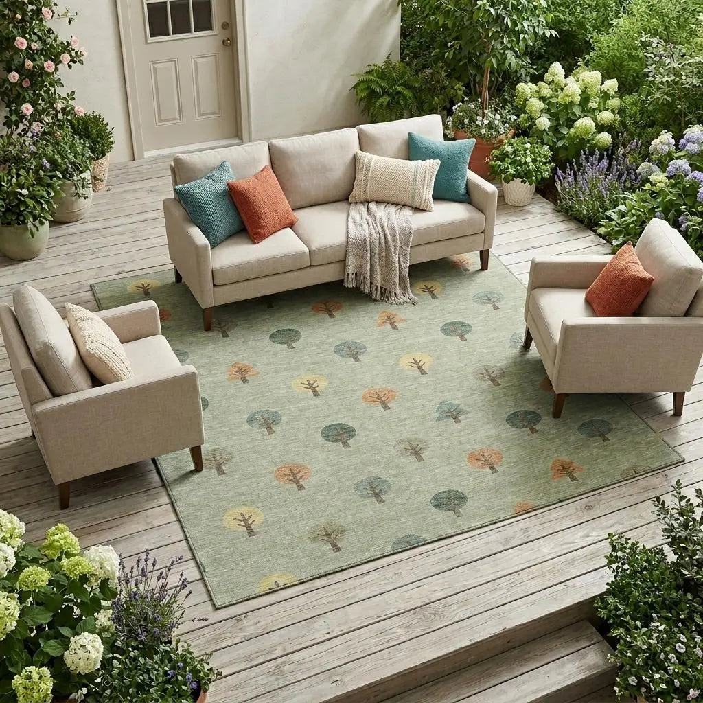 10' X 14' Green And Wheat Geometric Washable Indoor Outdoor Area Rug Homeroots Outdoor