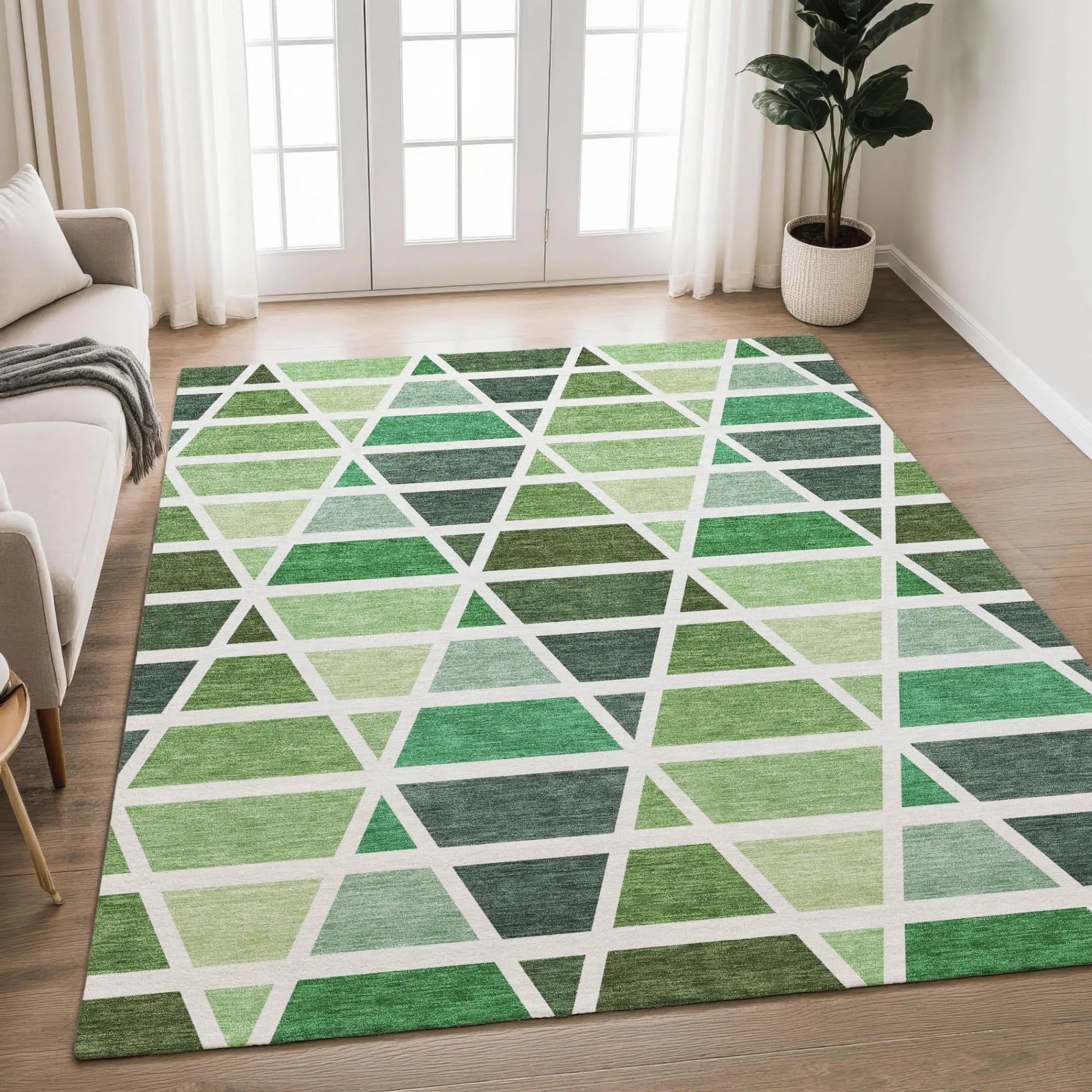 10' X 14' Green And White Geometric Washable Indoor Outdoor Area Rug Homeroots Outdoor