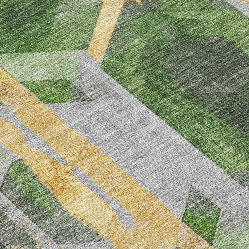 10' X 14' Green Gold And Silver Geometric Washable Indoor Outdoor Area Rug Homeroots Outdoor