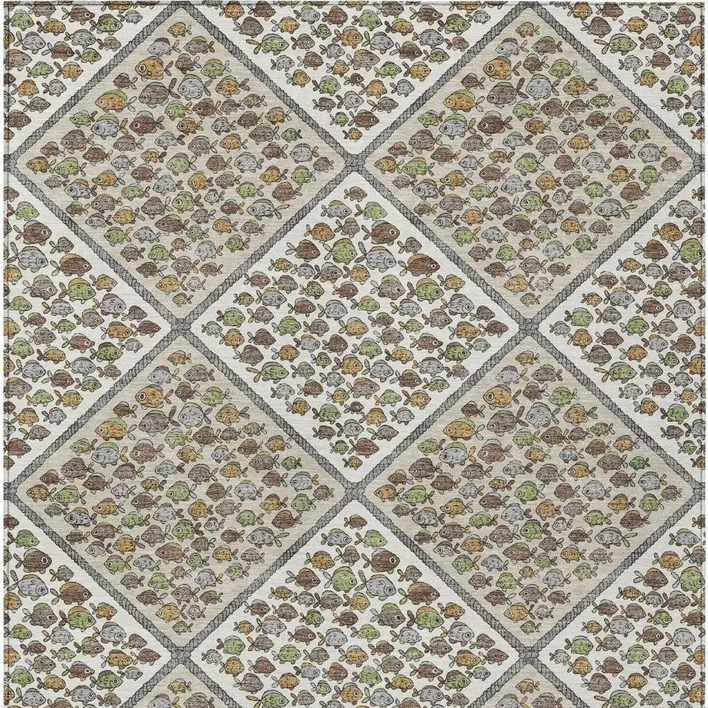 10' X 14' Ivory And Beige Abstract Washable Indoor Outdoor Area Rug Homeroots Outdoor