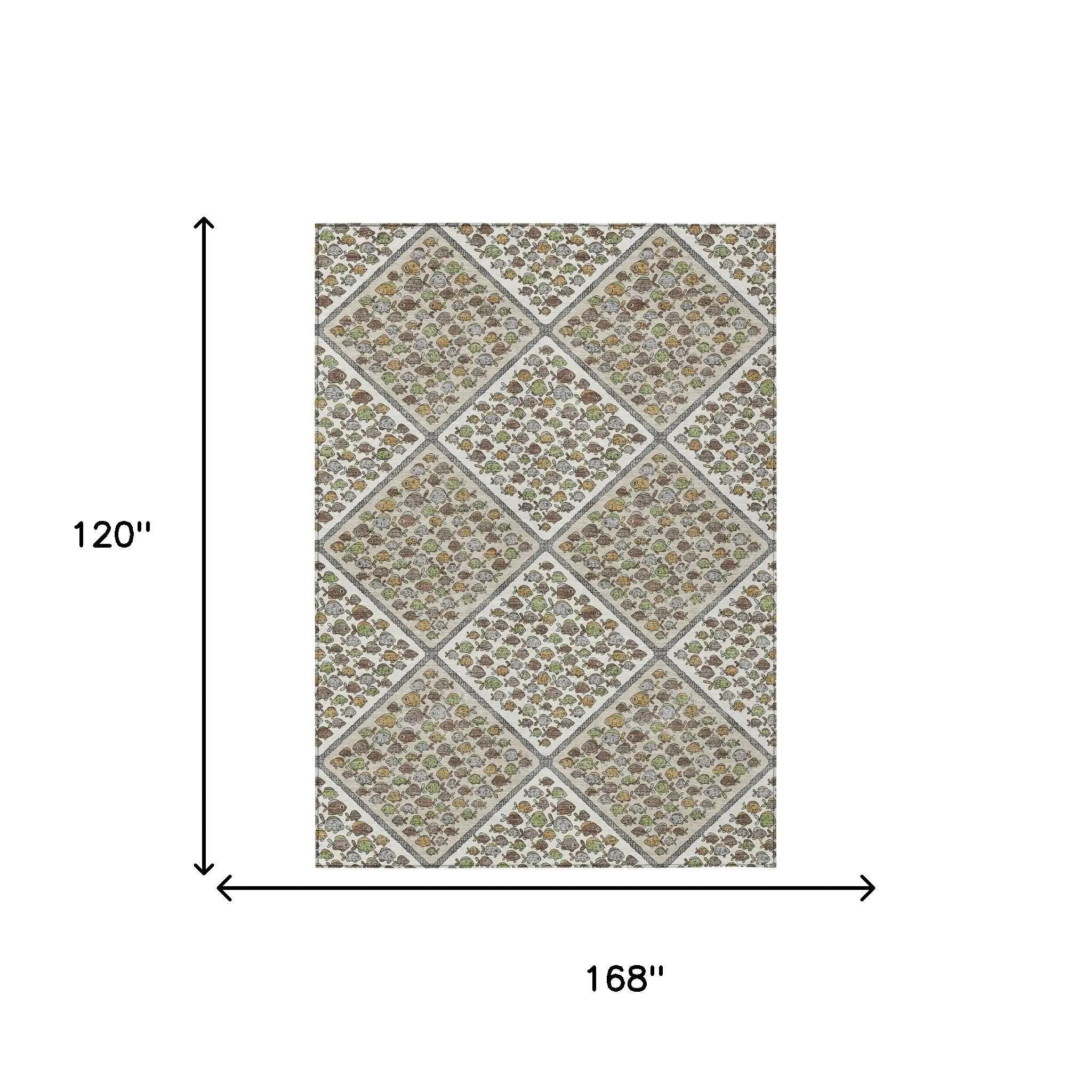 10' X 14' Ivory And Beige Abstract Washable Indoor Outdoor Area Rug Homeroots Outdoor