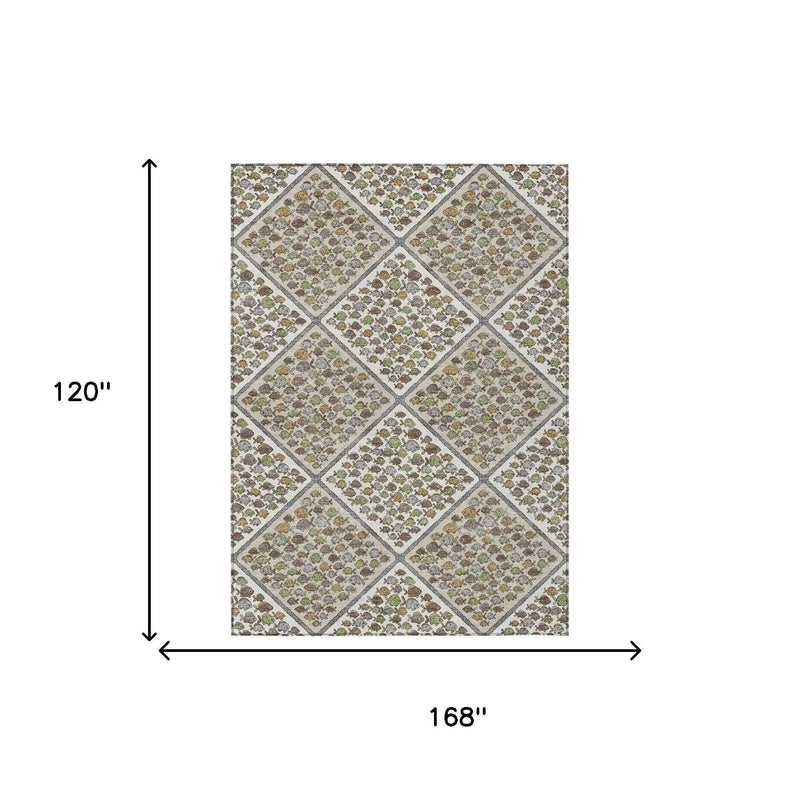 10' X 14' Ivory And Beige Abstract Washable Indoor Outdoor Area Rug Homeroots Outdoor