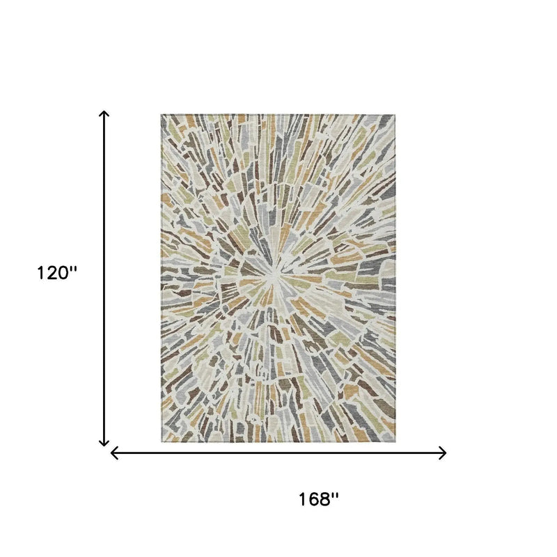 10' X 14' Ivory And Beige Abstract Washable Indoor Outdoor Area Rug Homeroots Outdoor