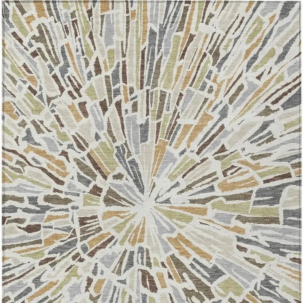 10' X 14' Ivory And Beige Abstract Washable Indoor Outdoor Area Rug Homeroots Outdoor