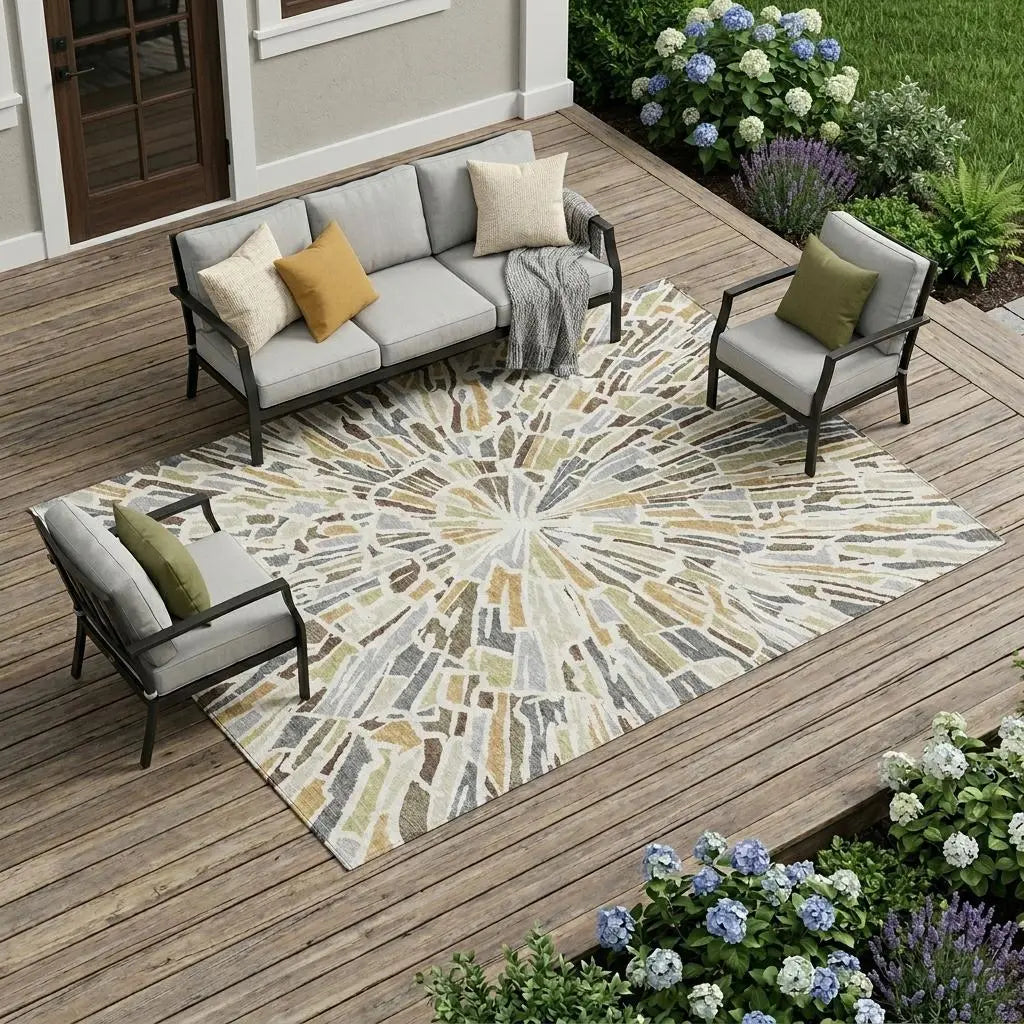 10' X 14' Ivory And Beige Abstract Washable Indoor Outdoor Area Rug Homeroots Outdoor