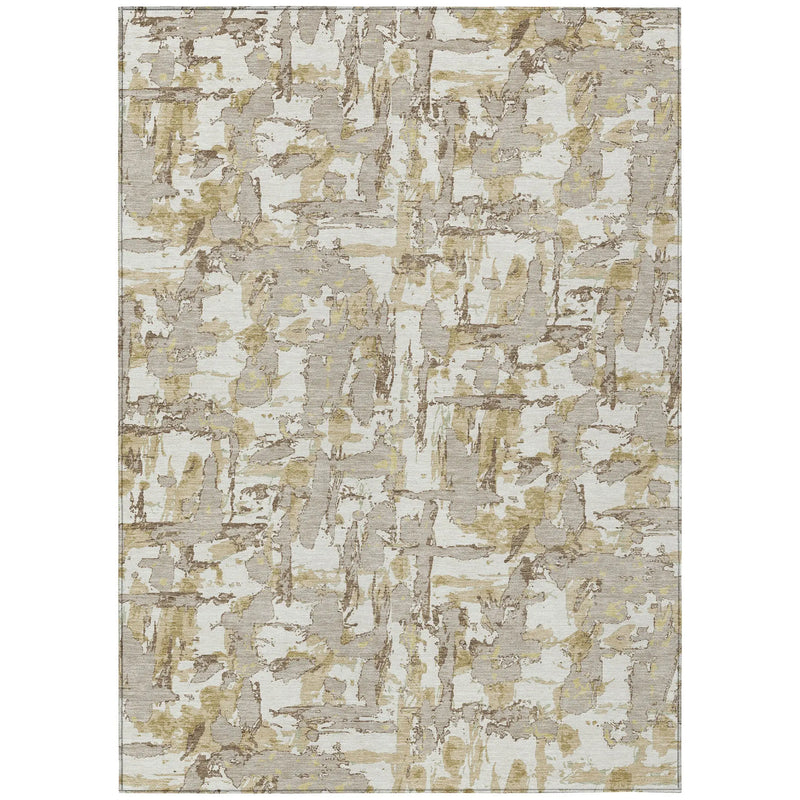 10' X 14' Ivory And Beige Abstract Washable Indoor Outdoor Area Rug Homeroots Outdoor