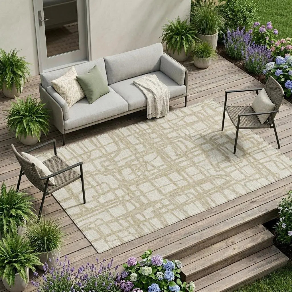 10' X 14' Ivory And Beige Abstract Washable Indoor Outdoor Area Rug Homeroots Outdoor
