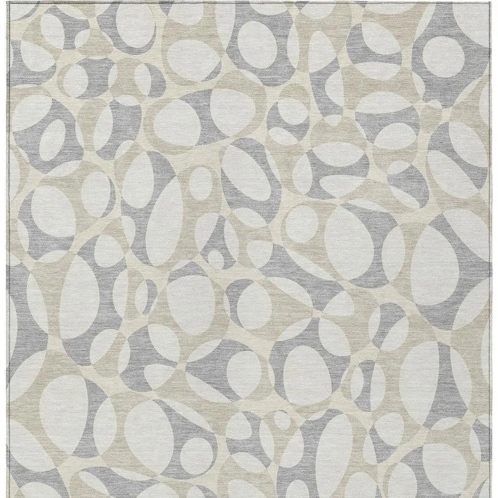 10' X 14' Ivory And Beige Abstract Washable Indoor Outdoor Area Rug Homeroots Outdoor