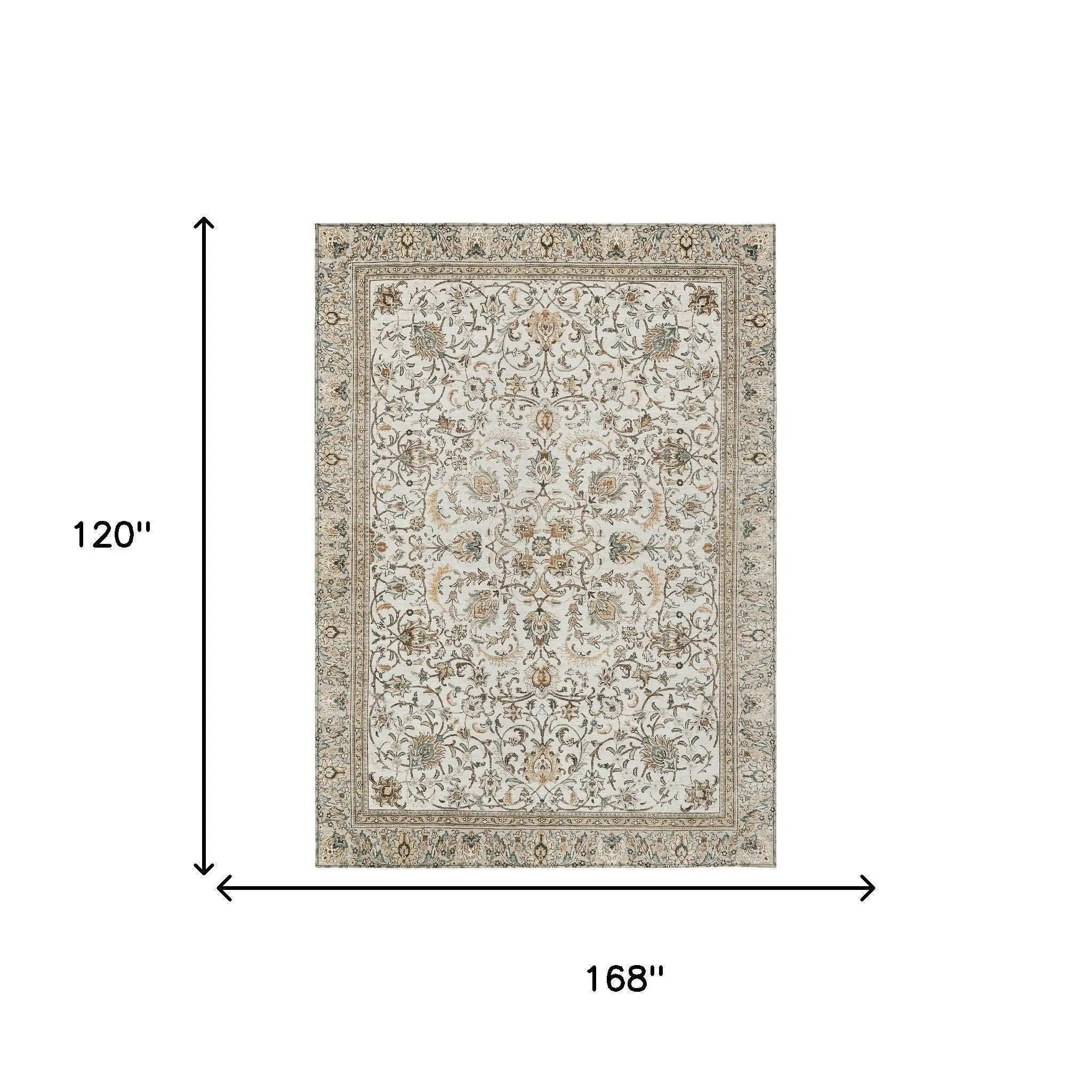 10' X 14' Ivory And Beige Botanical Leaves Washable Indoor Outdoor Area Rug Homeroots Outdoor