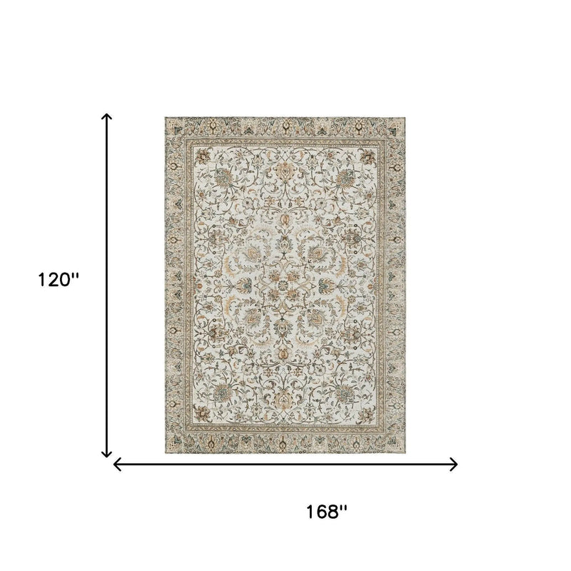 10' X 14' Ivory And Beige Botanical Leaves Washable Indoor Outdoor Area Rug Homeroots Outdoor