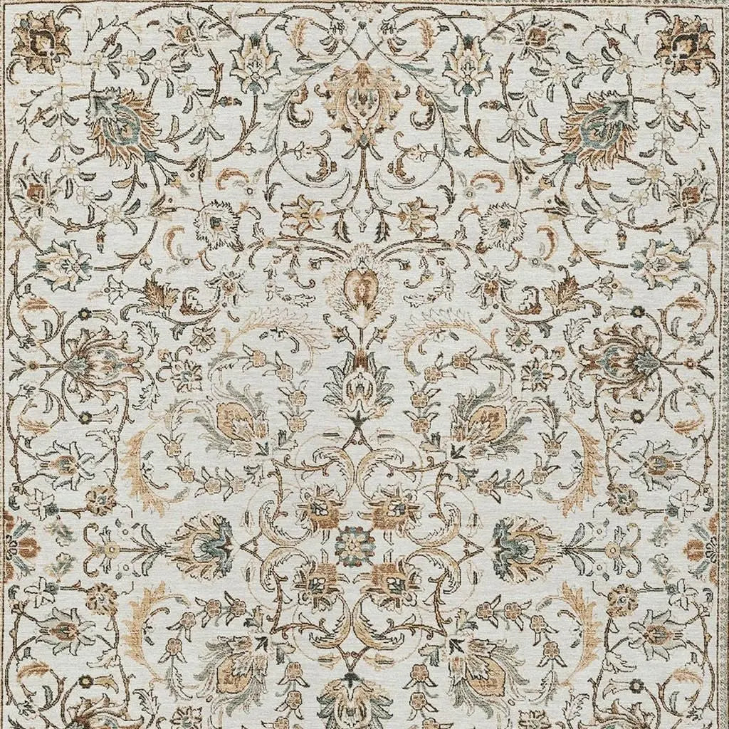 10' X 14' Ivory And Beige Botanical Leaves Washable Indoor Outdoor Area Rug Homeroots Outdoor