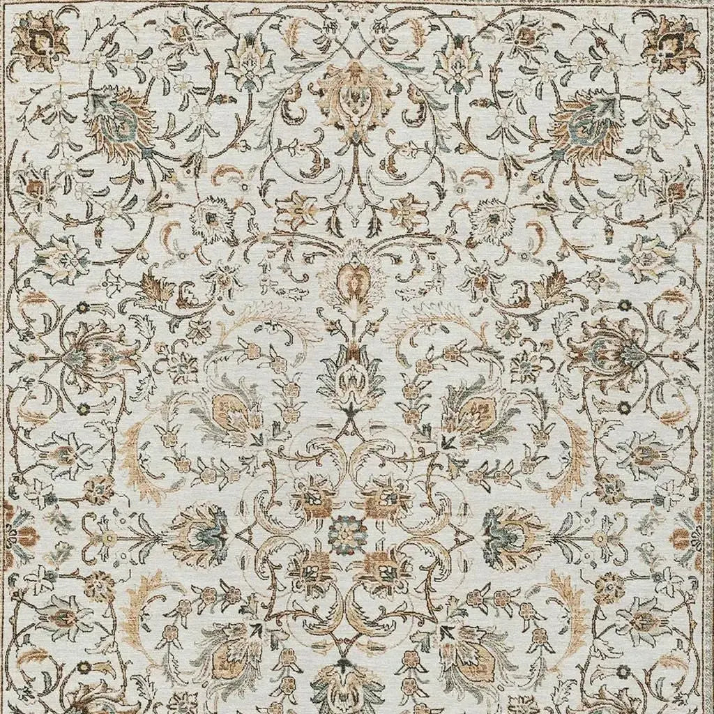 10' X 14' Ivory And Beige Botanical Leaves Washable Indoor Outdoor Area Rug Homeroots Outdoor