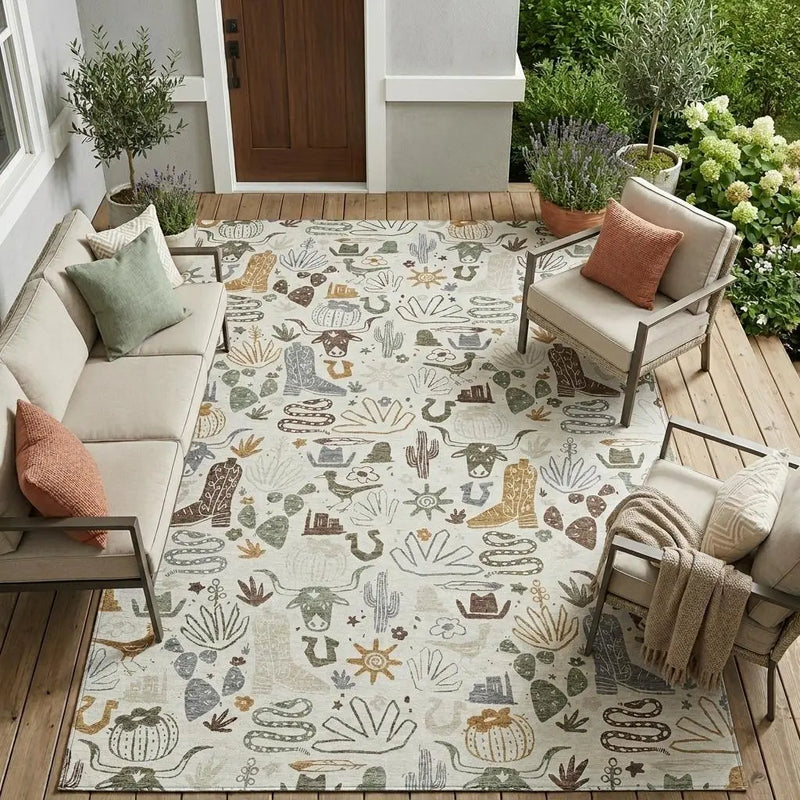 10' X 14' Ivory And Beige Cactus Washable Indoor Outdoor Area Rug Homeroots Outdoor