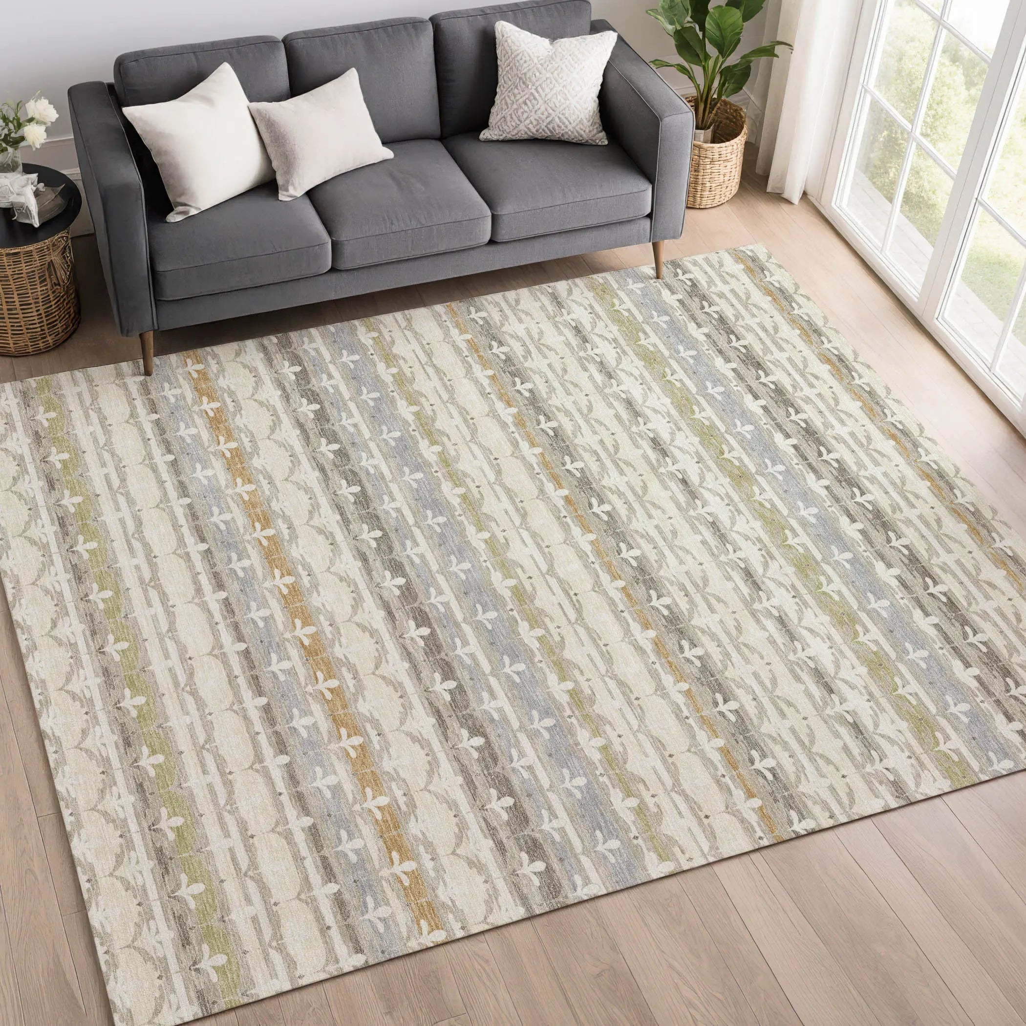 10' X 14' Ivory And Beige Damask Washable Indoor Outdoor Area Rug Homeroots Outdoor