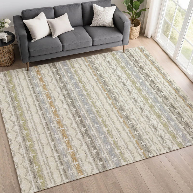 10' X 14' Ivory And Beige Damask Washable Indoor Outdoor Area Rug Homeroots Outdoor