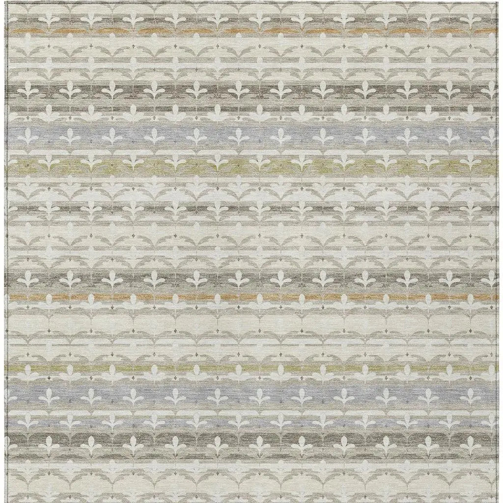 10' X 14' Ivory And Beige Damask Washable Indoor Outdoor Area Rug Homeroots Outdoor