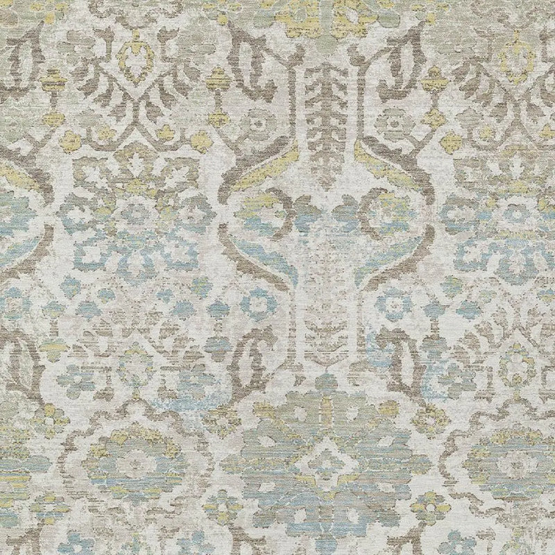 10' X 14' Ivory And Beige Damask Washable Indoor Outdoor Area Rug Homeroots Outdoor