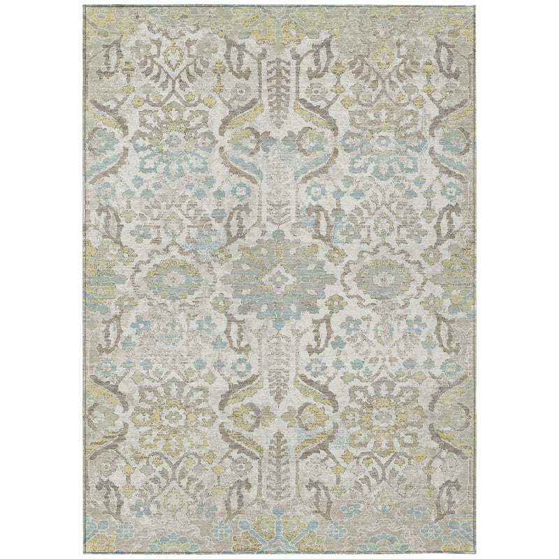 10' X 14' Ivory And Beige Damask Washable Indoor Outdoor Area Rug Homeroots Outdoor