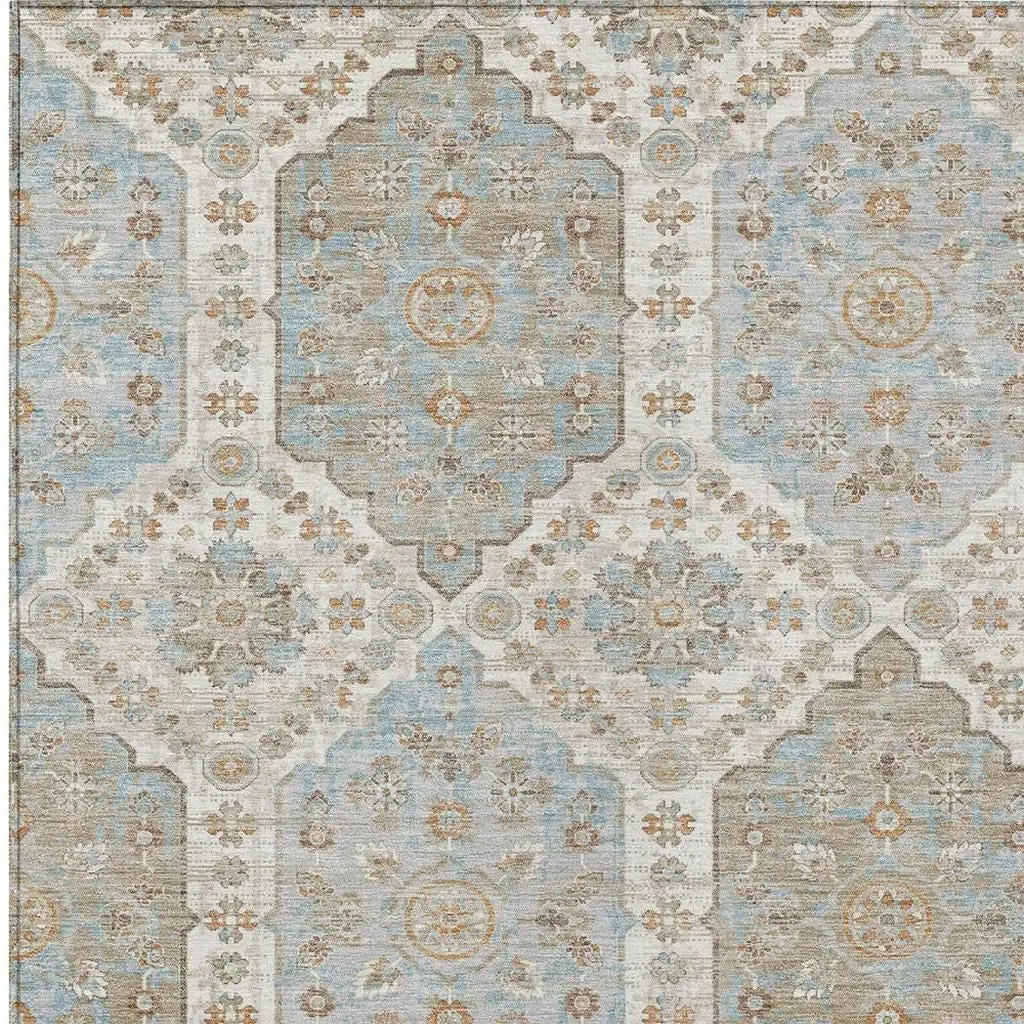 10' X 14' Ivory And Beige Damask Washable Indoor Outdoor Area Rug Homeroots Outdoor