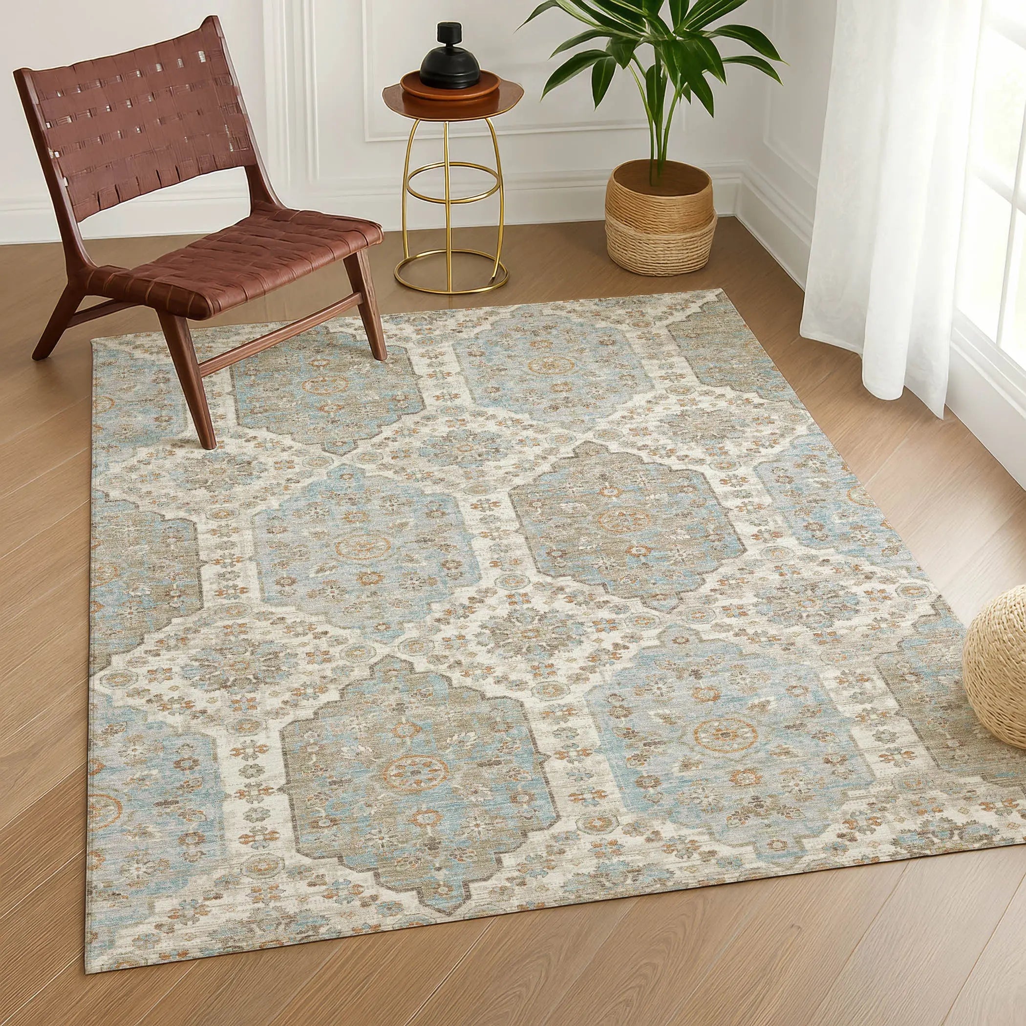 10' X 14' Ivory And Beige Damask Washable Indoor Outdoor Area Rug Homeroots Outdoor