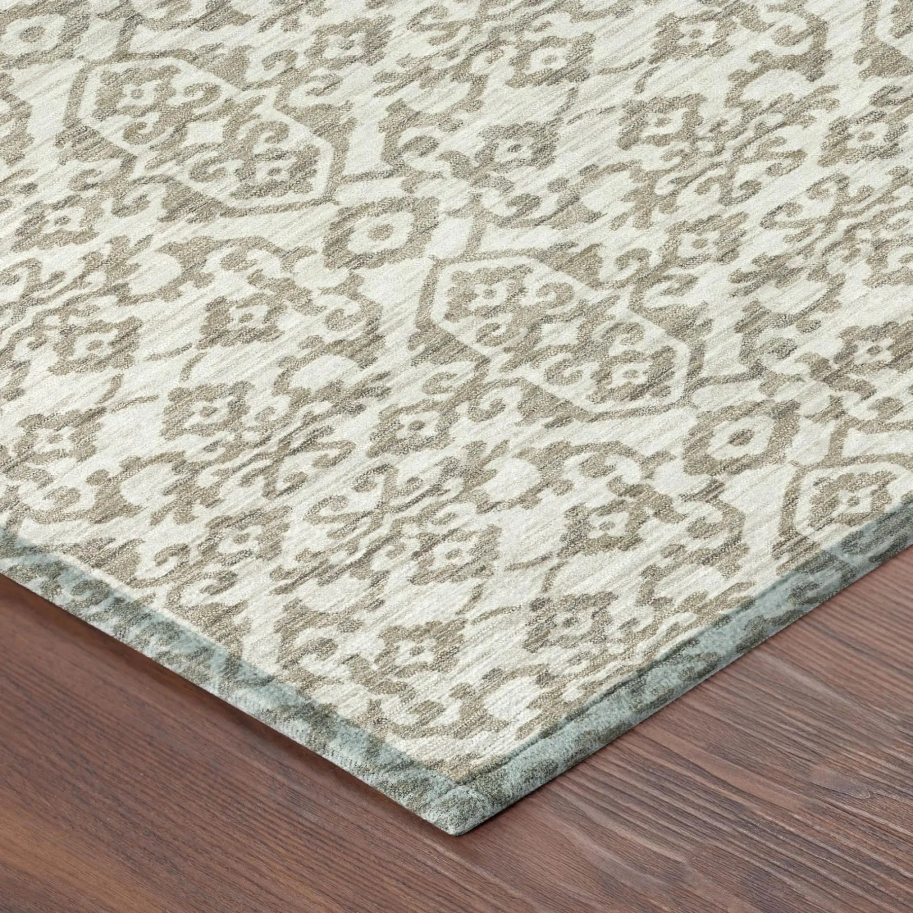 10' X 14' Ivory And Beige Damask Washable Indoor Outdoor Area Rug Homeroots Outdoor