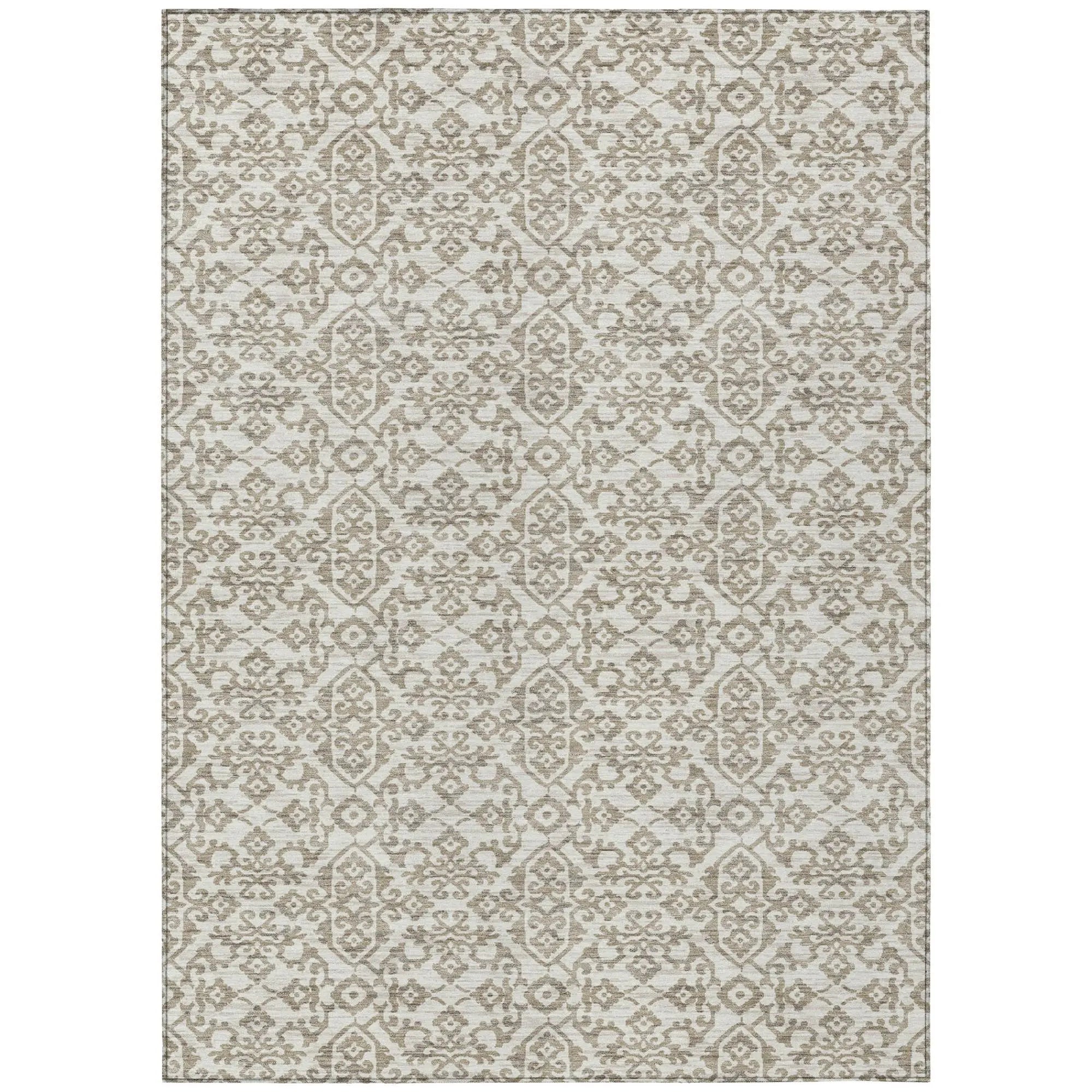 10' X 14' Ivory And Beige Damask Washable Indoor Outdoor Area Rug Homeroots Outdoor