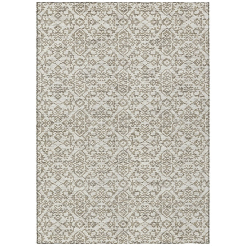 10' X 14' Ivory And Beige Damask Washable Indoor Outdoor Area Rug Homeroots Outdoor