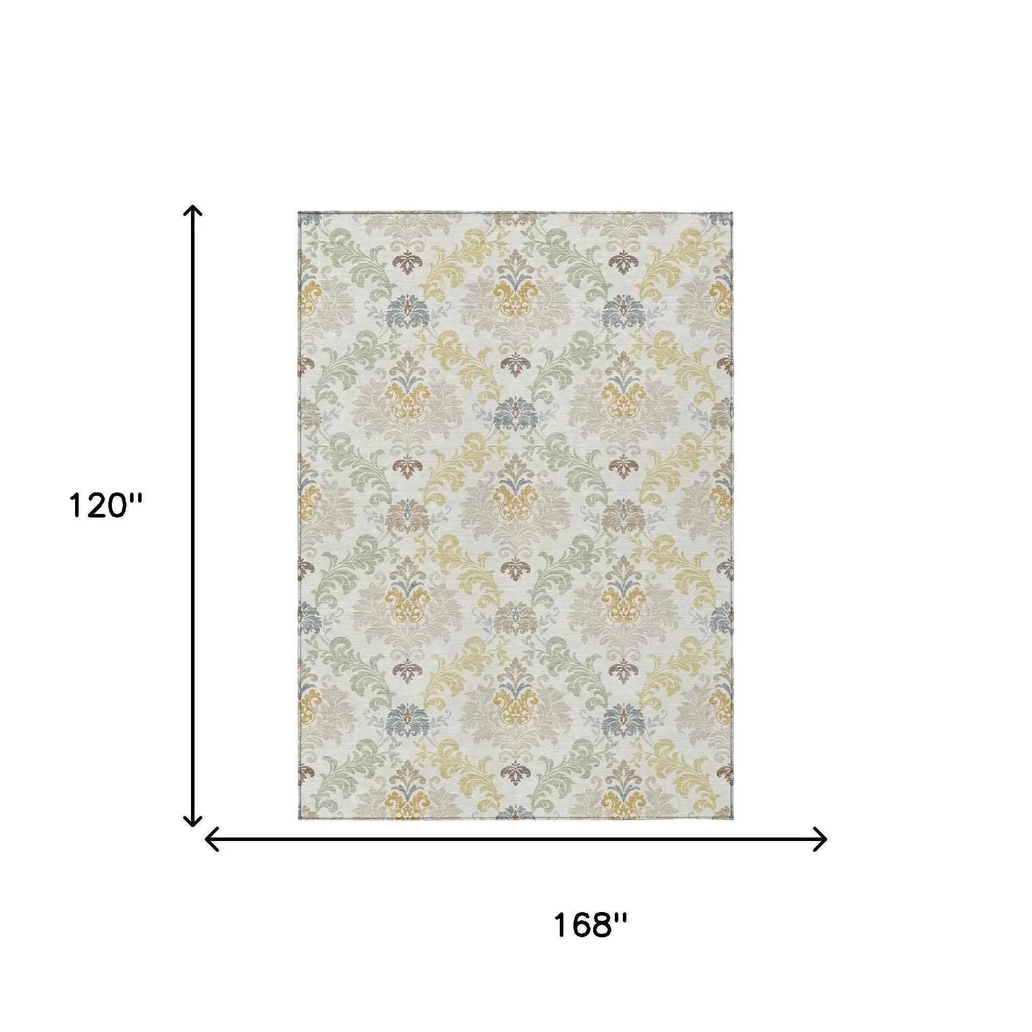 10' X 14' Ivory And Beige Damask Washable Indoor Outdoor Area Rug Homeroots Outdoor