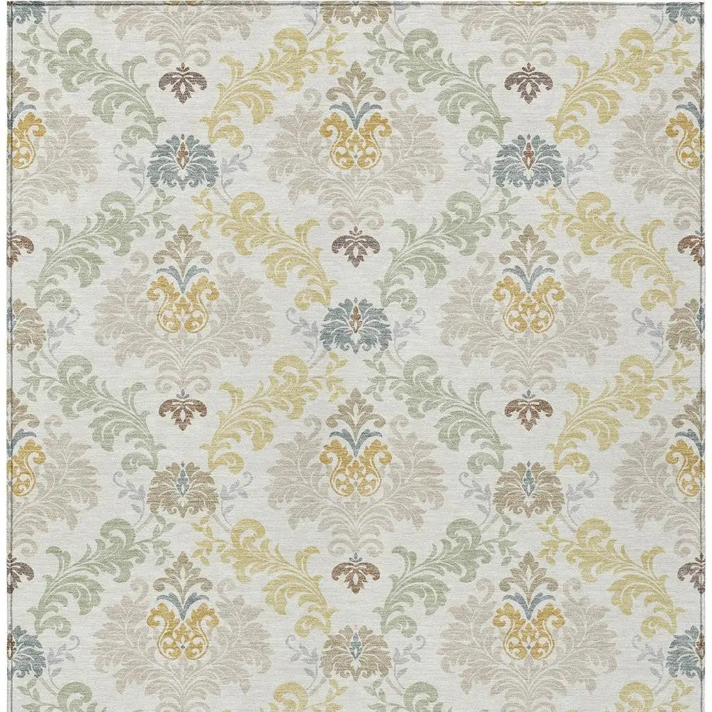 10' X 14' Ivory And Beige Damask Washable Indoor Outdoor Area Rug Homeroots Outdoor