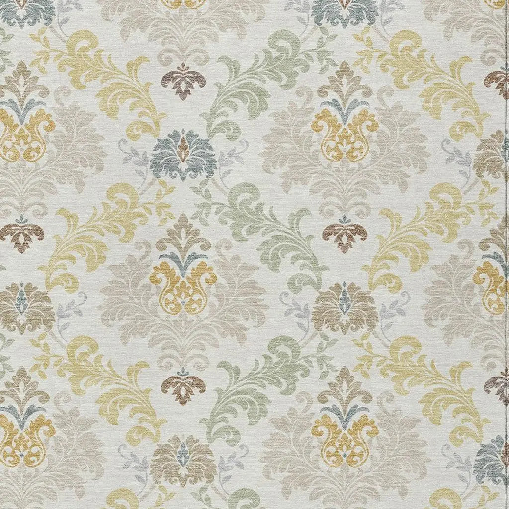 10' X 14' Ivory And Beige Damask Washable Indoor Outdoor Area Rug Homeroots Outdoor