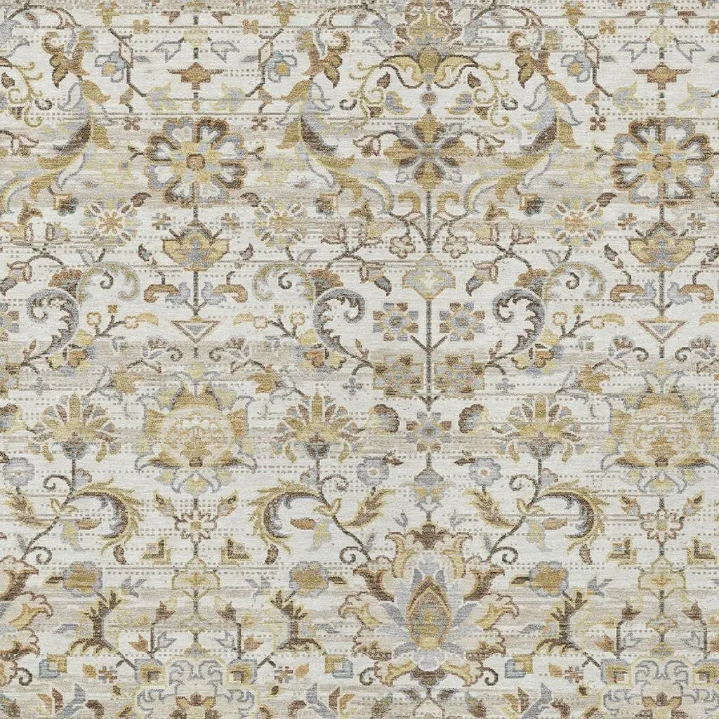 10' X 14' Ivory And Beige Floral Medallion Washable Indoor Outdoor Area Rug Homeroots Outdoor