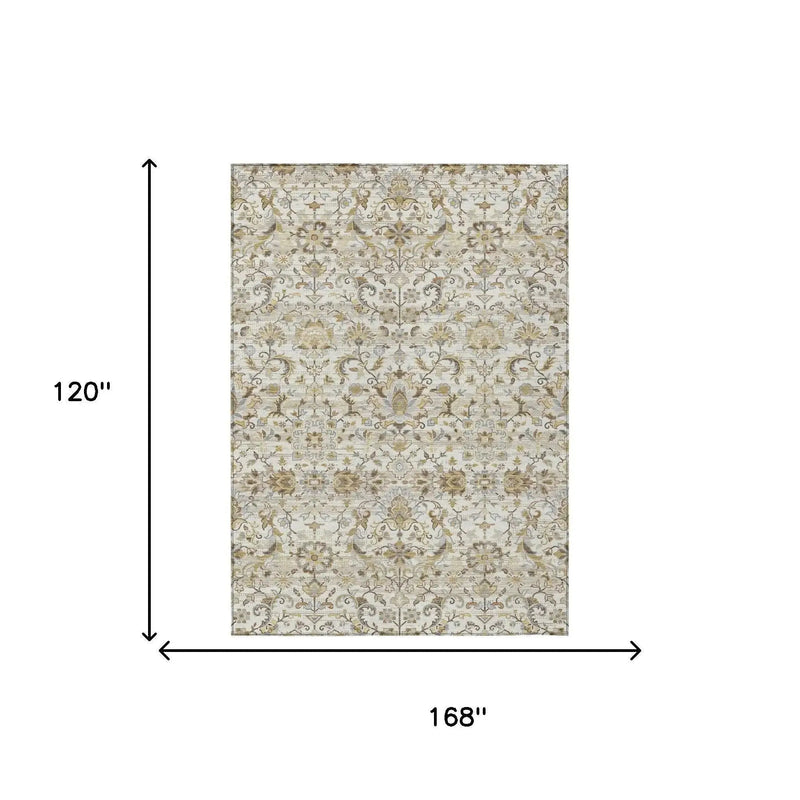10' X 14' Ivory And Beige Floral Medallion Washable Indoor Outdoor Area Rug Homeroots Outdoor