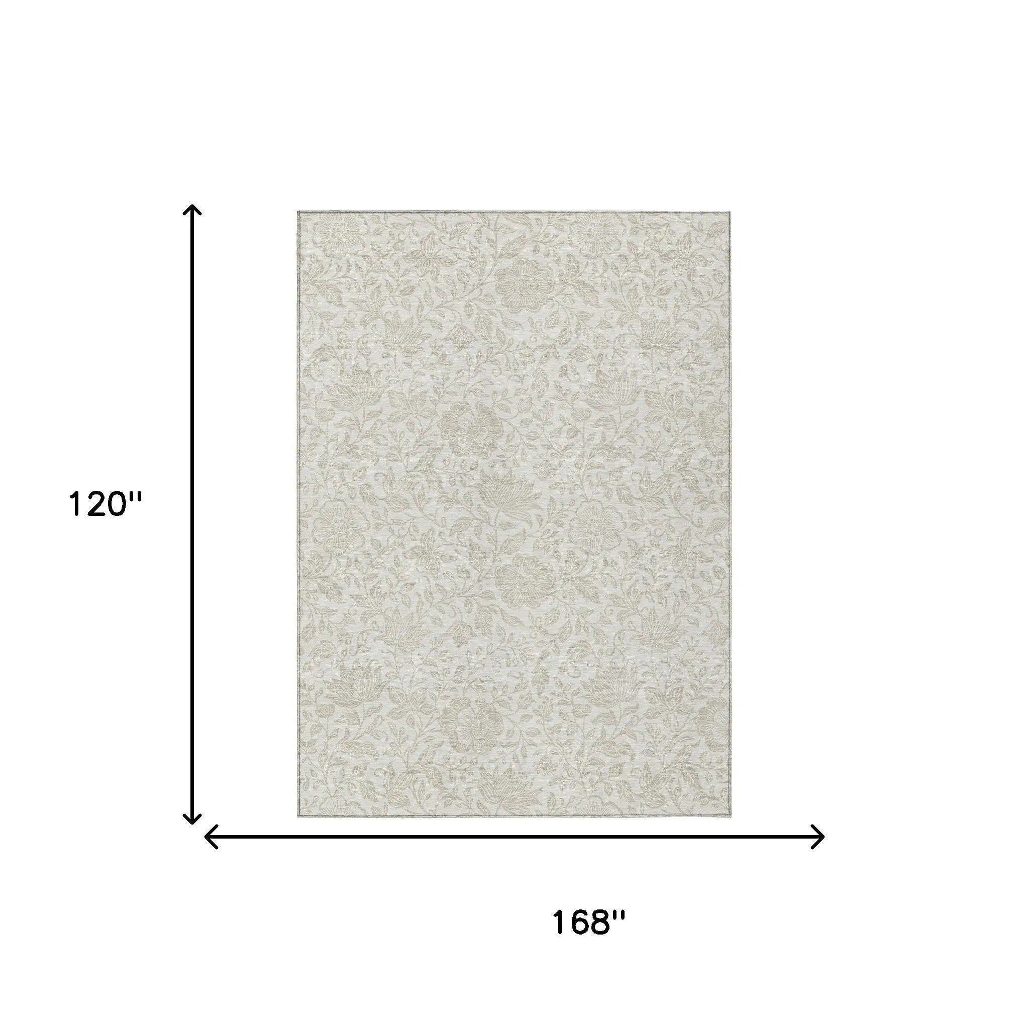 10' X 14' Ivory And Beige Floral Washable Indoor Outdoor Area Rug Homeroots Outdoor