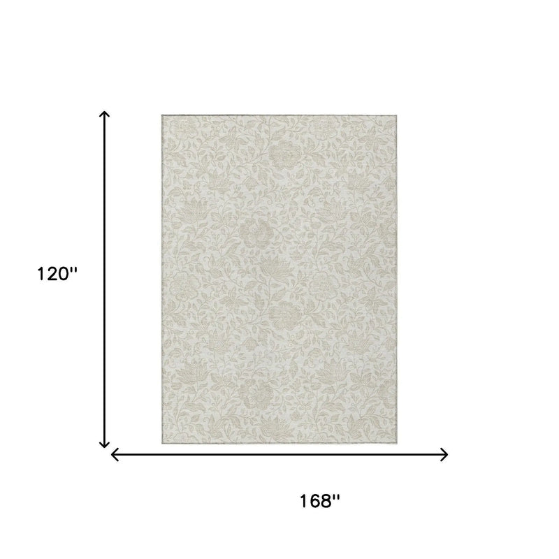 10' X 14' Ivory And Beige Floral Washable Indoor Outdoor Area Rug Homeroots Outdoor