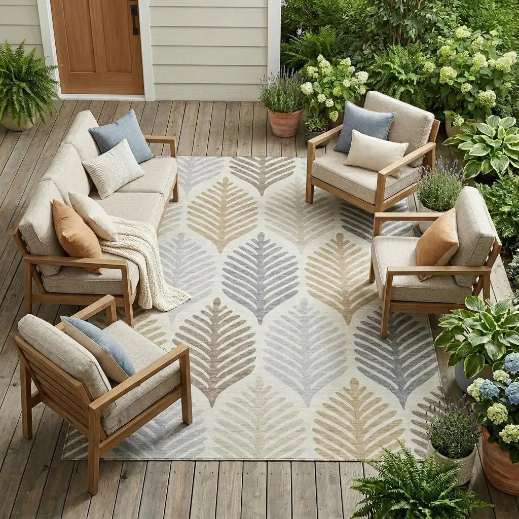 10' X 14' Ivory And Beige Floral Washable Indoor Outdoor Area Rug Homeroots Outdoor