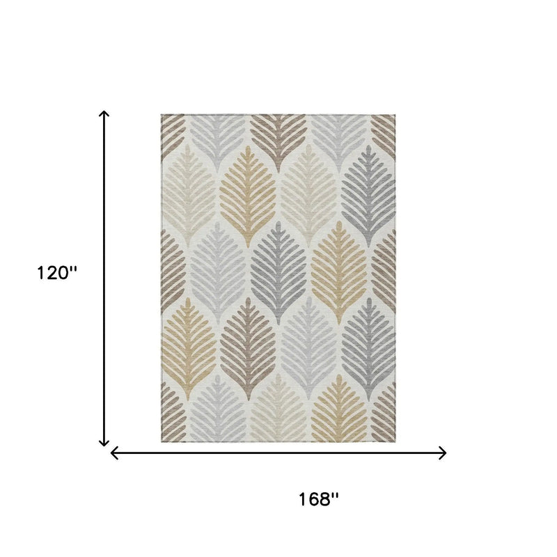 10' X 14' Ivory And Beige Floral Washable Indoor Outdoor Area Rug Homeroots Outdoor